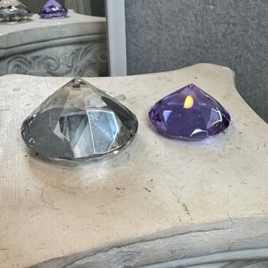 Crystal Diamond Paperweights Faceted Clear Purple Desk Decor Home Office Sparkle